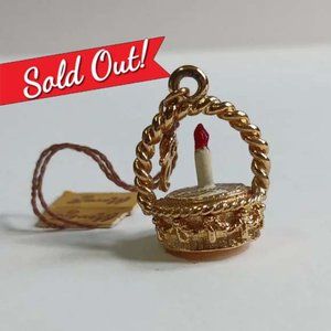 New Vintage Monet 1960s Happy Birthday Cake Candle Gift Basket Gold Tone Charm